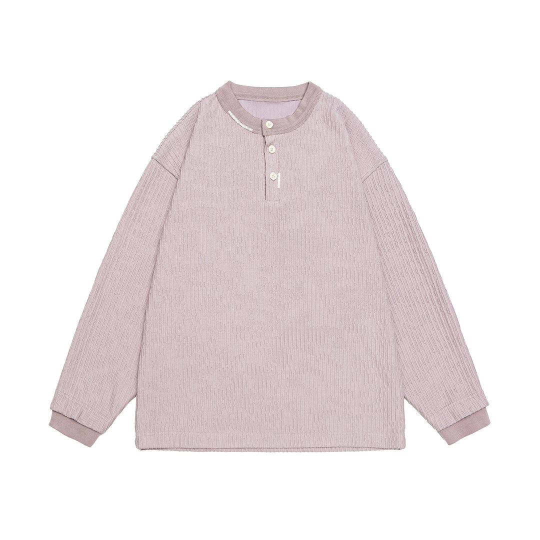 Unisex Gerippter Henley-Pullover mit Knopfleiste Oversize-Schnitt Nord Taschen