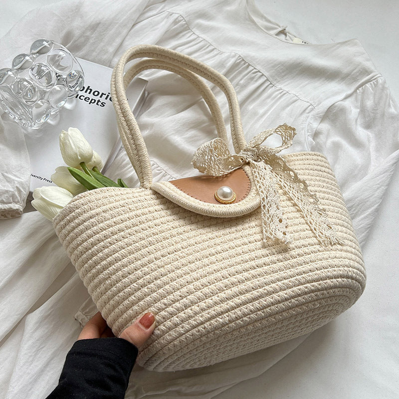 Damen Jute Shopper-Tasche mit dekorativen Details Nord Taschen