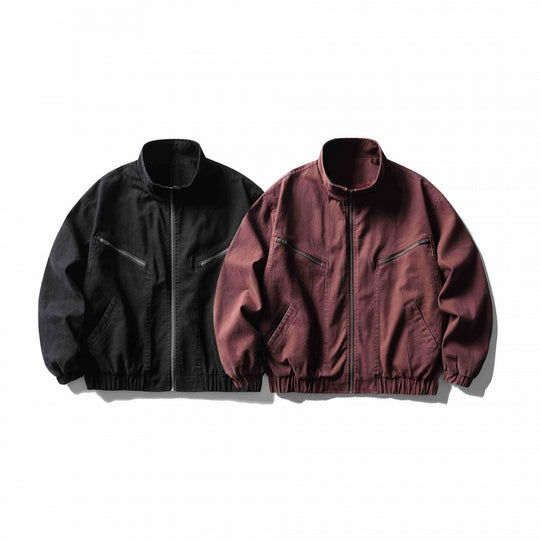 Unisex Kastenförmige Zip-Blousonjacke aus Canvas mit Stehkragen, schrägen Reißverschlusstaschen und elastischem Saum Nord Taschen