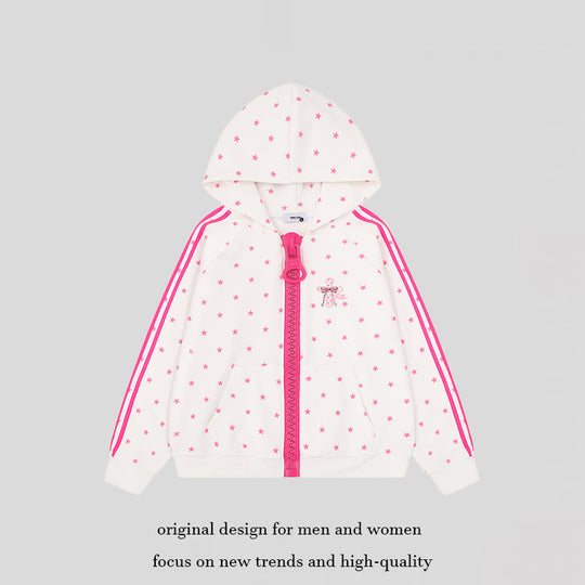 Damen Kapuzen-Sweatjacke mit Sternen-Allover, breitem Kontrastreißverschluss und seitlichen Streifen Nord Taschen
