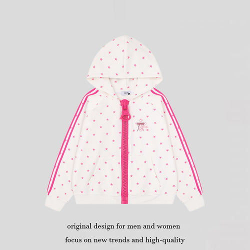 Damen Kapuzen-Sweatjacke mit Sternen-Allover, breitem Kontrastreißverschluss und seitlichen Streifen Nord Taschen