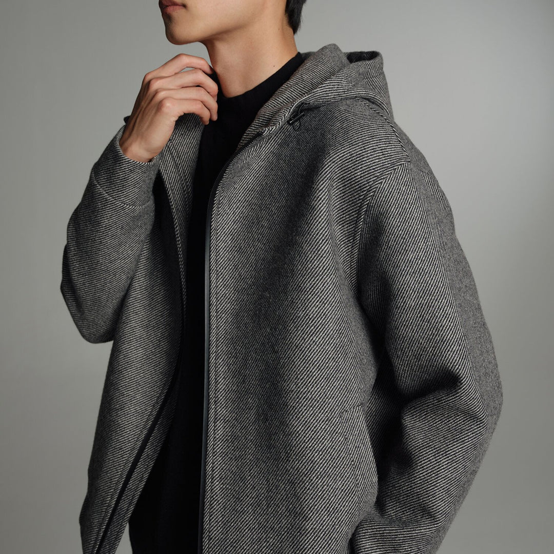 Herren Kurze Wollmisch-Kapuzenjacke mit Reißverschluss und elastischem Saum Nord Taschen