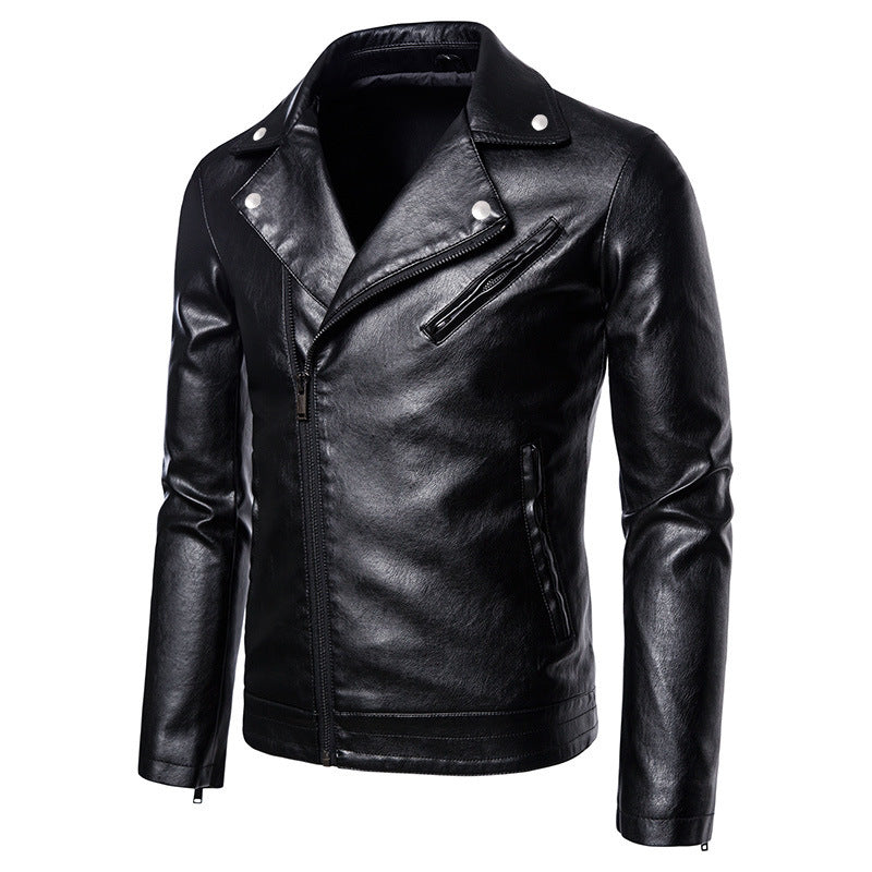 Herren Slim-Fit Bikerjacke in Lederoptik mit asymmetrischem Reißverschluss und Reverskragen Nord Taschen