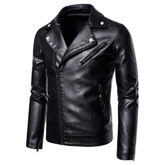 Herren Slim-Fit Bikerjacke in Lederoptik mit asymmetrischem Reißverschluss und Reverskragen Nord Taschen
