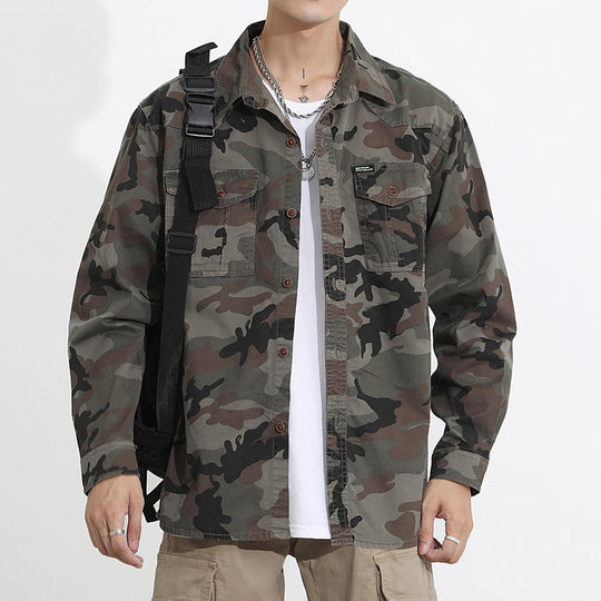 Herren Camouflage-Fieldshirtjacke aus leichtem Baumwoll-Twill mit Brusttaschen Nord Taschen
