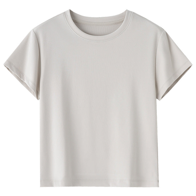 Damen Kurzgeschnittenes Boxy-T-Shirt aus weichem Baumwollstretch mit Rundhalsausschnitt Nord Taschen