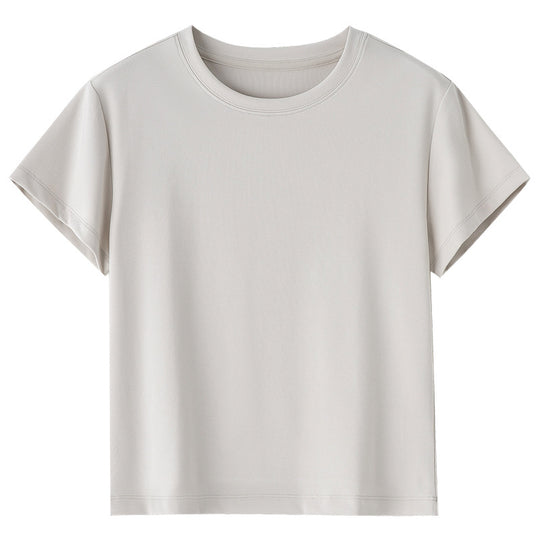 Damen Kurzgeschnittenes Boxy-T-Shirt aus weichem Baumwollstretch mit Rundhalsausschnitt Nord Taschen