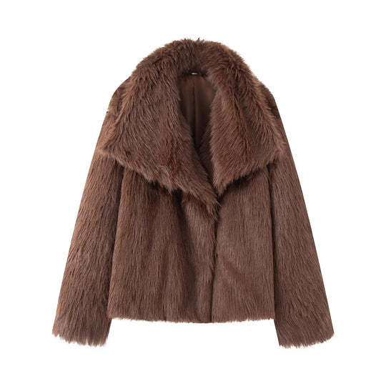 Damen Kurzer Boxy-Faux-Fur-Mantel mit großzügigem Schalkragen und weichem Innenfutter Nord Taschen