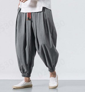 Herren ausgefallene Ballonhose im Haremstil mit Faltenwurf, elastischem Bund und Kordelzug Nord Taschen