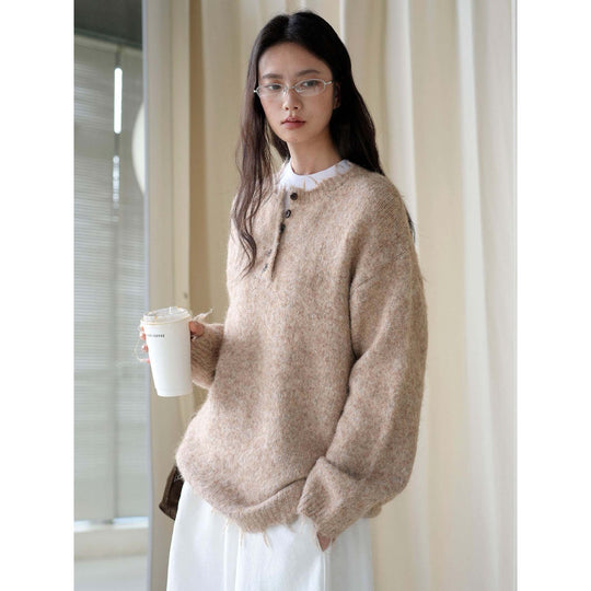 Damen Oversized Mohair-Mix V-Ausschnitt Cardigan mit Fransenabschluss Nord Taschen