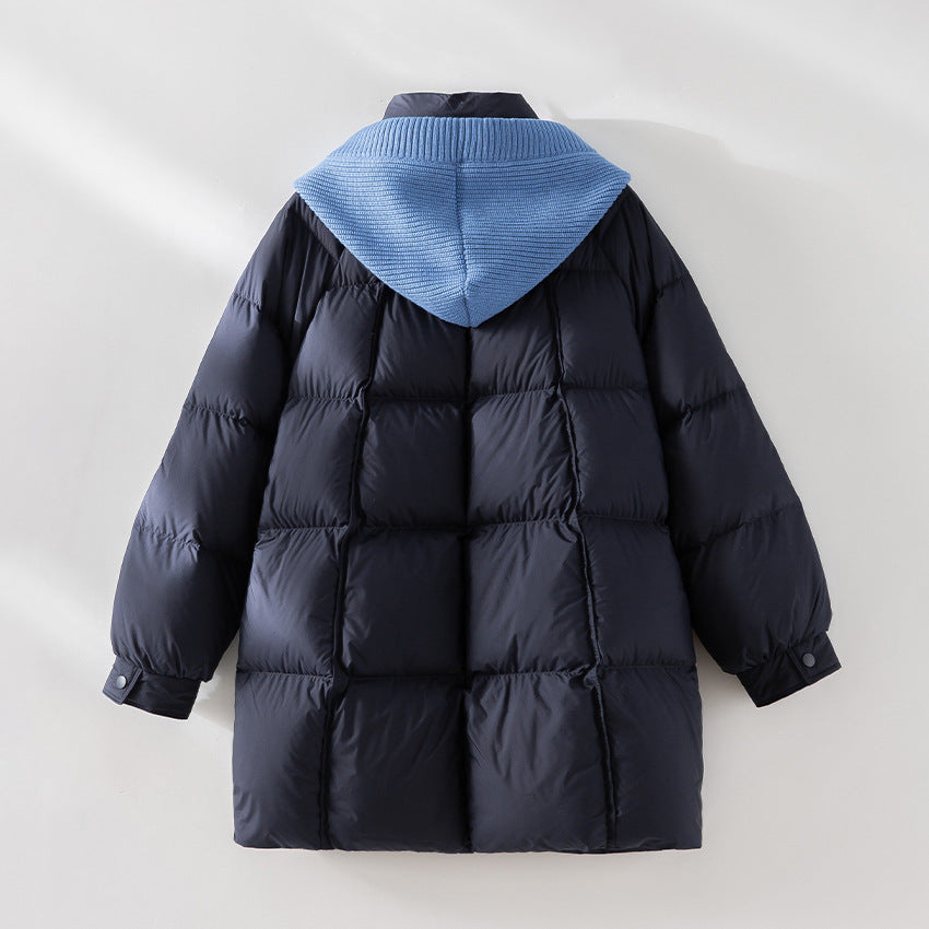 Damen wattierte Steppjacke mit Kapuze Rippkragen weitem Schnitt und Midilänge Nord Taschen