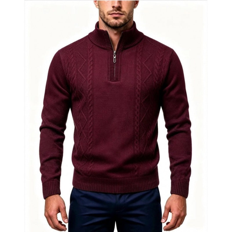 Herren Strukturierter Halbzip-Pullover mit Stehkragen und Zopfmuster-Details Nord Taschen