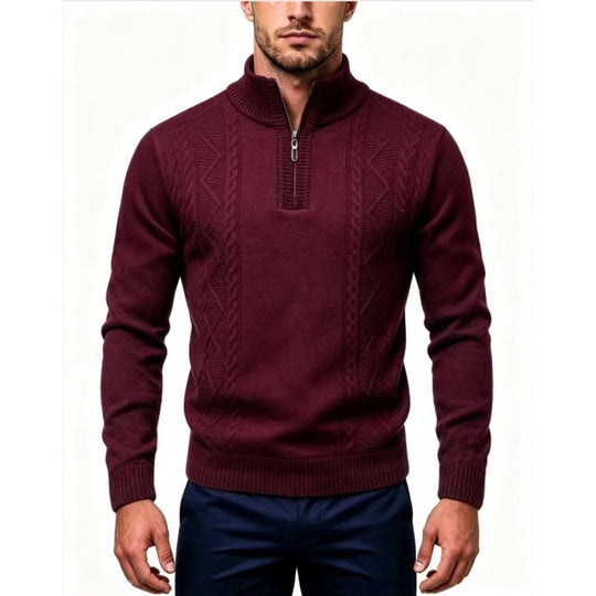 Herren Strukturierter Halbzip-Pullover mit Stehkragen und Zopfmuster-Details Nord Taschen