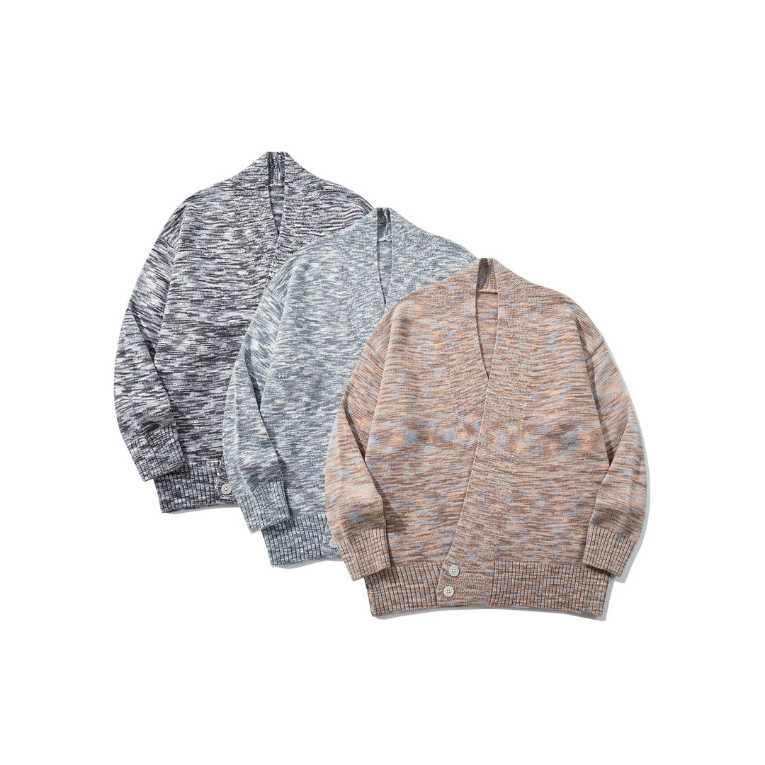 Damen Oversize-Strickcardigan mit tiefem V-Ausschnitt, Knopfleiste am Saum und melierter Struktur Nord Taschen