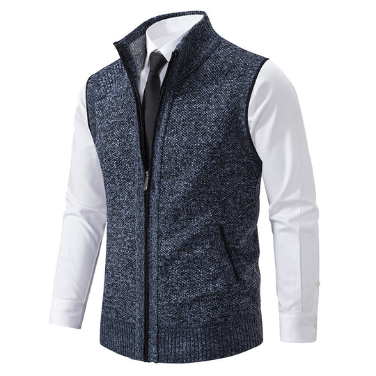 Herren Ärmellose Mélange‑Strickweste mit Stehkragen, durchgehendem Reißverschluss und Eingrifftaschen Nord Taschen
