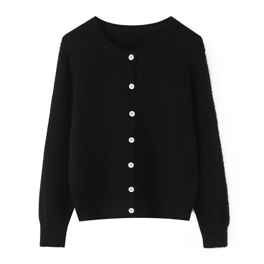 Damen Leichter Feinstrick-Cardigan mit Rundausschnitt, Rippbündchen und Perlmuttknöpfen Nord Taschen