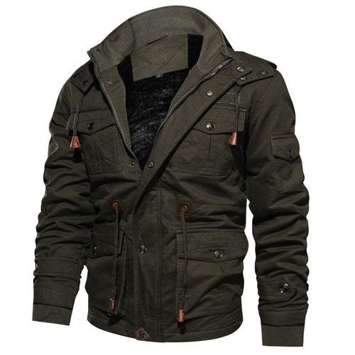 Herren Multifunktionale Canvas-Fieldjacke mit Teddyfleece-Innenlage, Kapuze und Utility-Taschen Nord Taschen