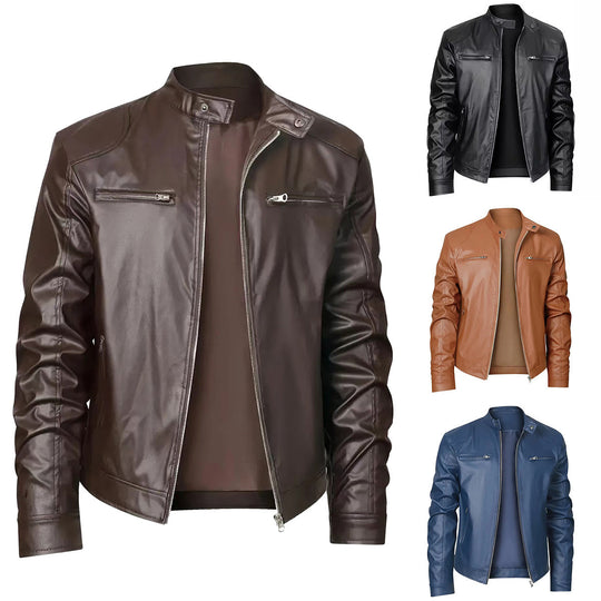 Herren schlanke Kunstleder-Bikerjacke mit Stehkragen, durchgehendem Reißverschluss und zwei Brusttaschen Nord Taschen