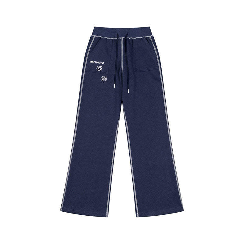 Damen Weite Lounge-Hose mit hohem Bund, Kordelzug und Kontrastnaht Nord Taschen