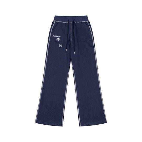 Damen Weite Lounge-Hose mit hohem Bund, Kordelzug und Kontrastnaht Nord Taschen