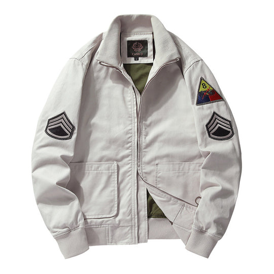 Herren Military-inspirierte Canvas-Bomberjacke mit Aufnähern, Stehkragen und Utility-Taschen Nord Taschen