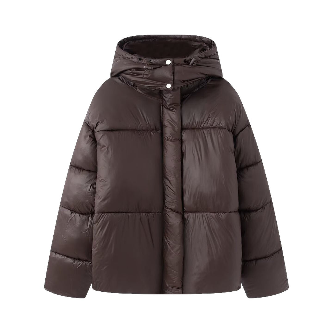 Damen Kurze Voluminöse Steppjacke mit hohem Schlauchkragen und Kapuze Nord Taschen