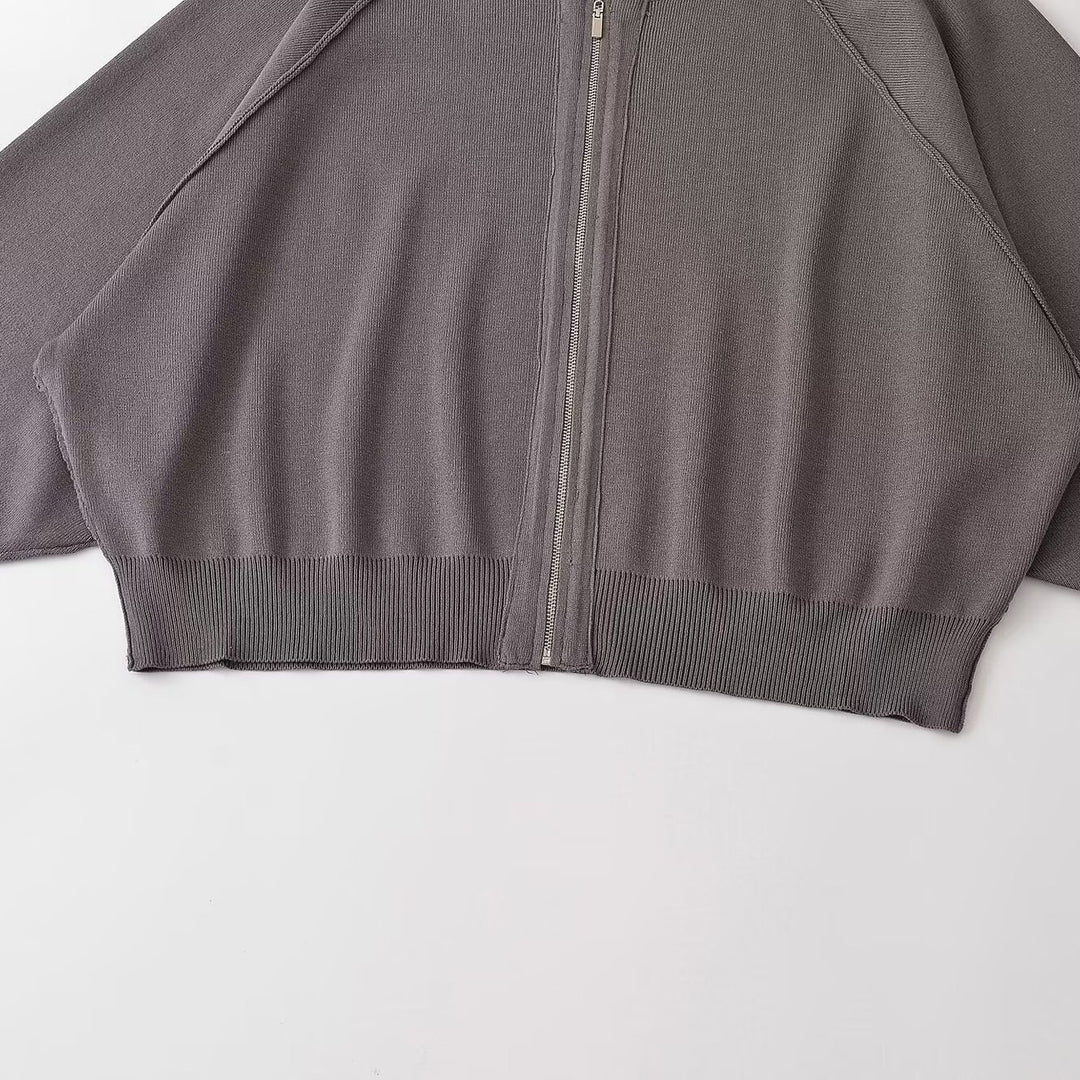 Damen Oversize Strick-Bomberjacke mit Reißverschluss und Raglanärmeln Nord Taschen