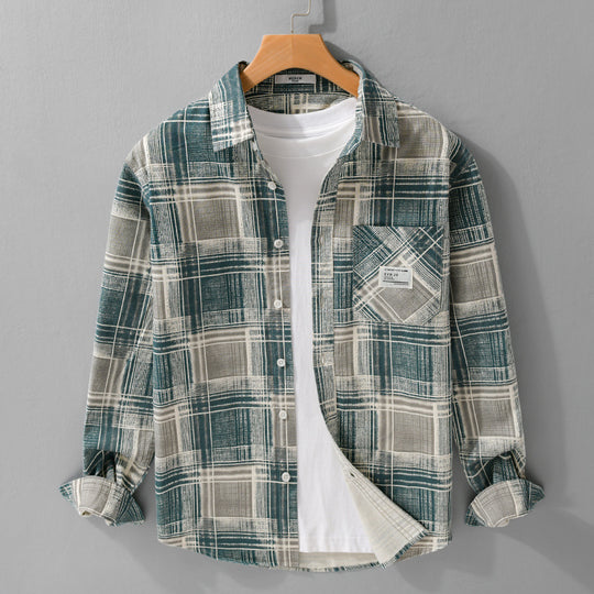 Herren Kariertes Hemdjacken-Overshirt aus Baumwollmix mit texturierter Webstruktur und Brusttasche Nord Taschen