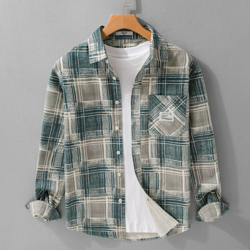 Herren Kariertes Hemdjacken-Overshirt aus Baumwollmix mit texturierter Webstruktur und Brusttasche Nord Taschen