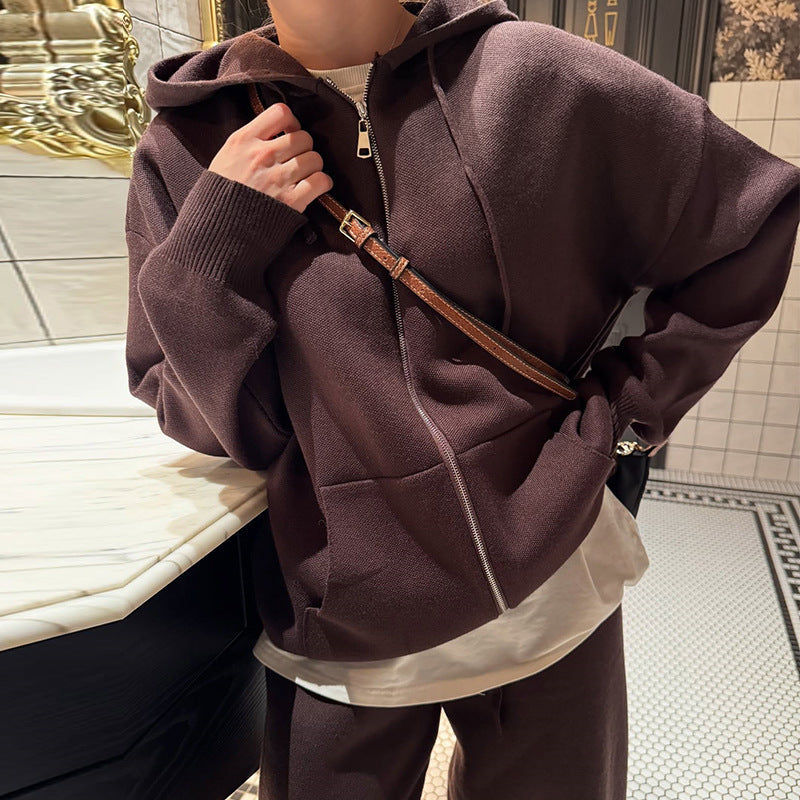 Damen lässiger Oversize-Hoodie und weite Hose Set Nord Taschen