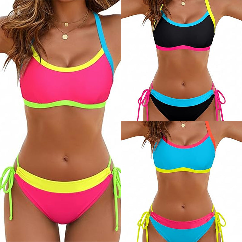 Damen Bikini-Set mit bunten Akzenten und verstellbaren Schnüren