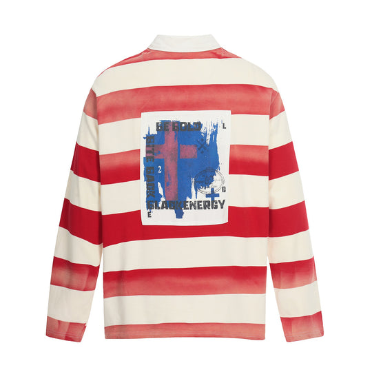 Herren Oversize Rugbyshirt mit Polokragen und breitem Streifenmuster Nord Taschen