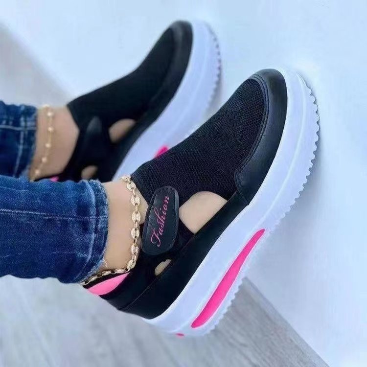 Damen  atmungsaktive Strick-Sneaker mit Klettverschluss, Cut-Outs und Plateau-Luftsohle Nord Taschen