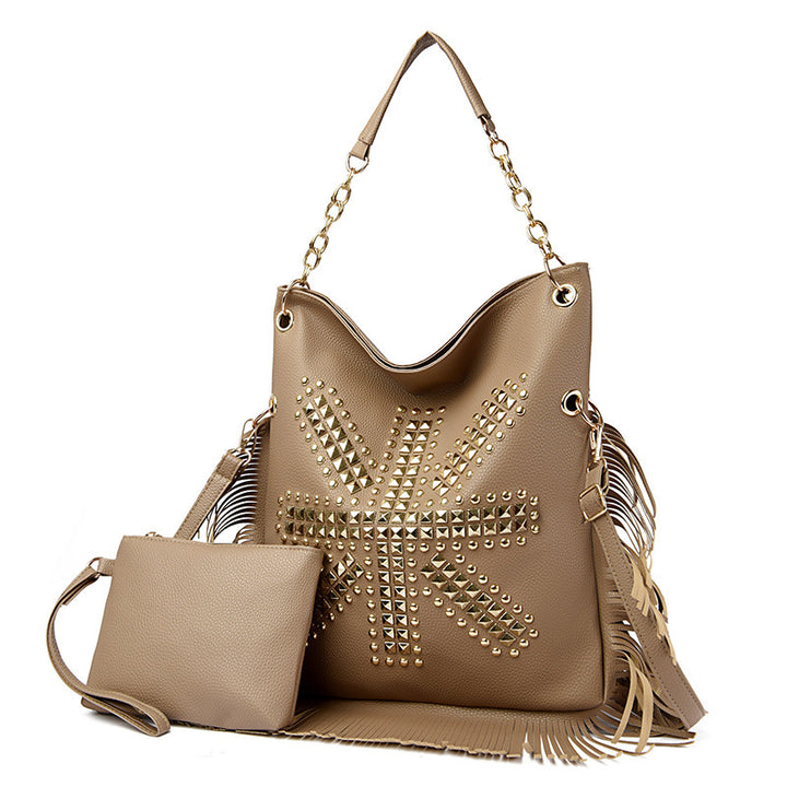 Damen stilvolle Handtasche mit Fransen und Nieten Nord Taschen