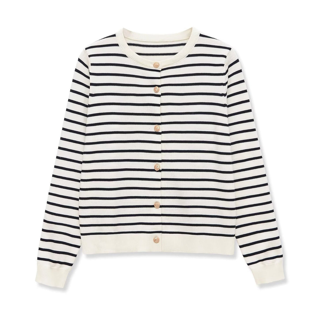 Damen Maritimer Feinstrick-Cardigan mit Zierknopfleiste und Rundhalsausschnitt Nord Taschen