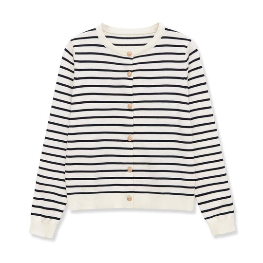 Damen Maritimer Feinstrick-Cardigan mit Zierknopfleiste und Rundhalsausschnitt Nord Taschen