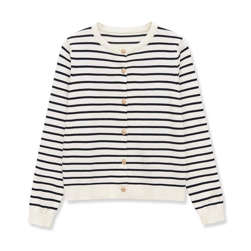 Damen Maritimer Feinstrick-Cardigan mit Zierknopfleiste und Rundhalsausschnitt Nord Taschen