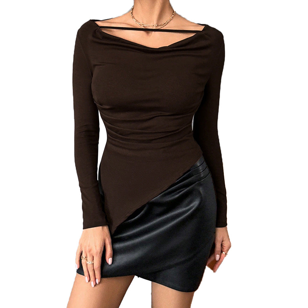 Damen asymmetrisches Langarm-Top mit Wasserfallausschnitt und feinem Schulterband Nord Taschen