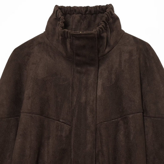 Damen Kurzjacke im Bomberstil aus Veloursoptik mit hohem Funnelkragen und Taillenriegel Nord Taschen