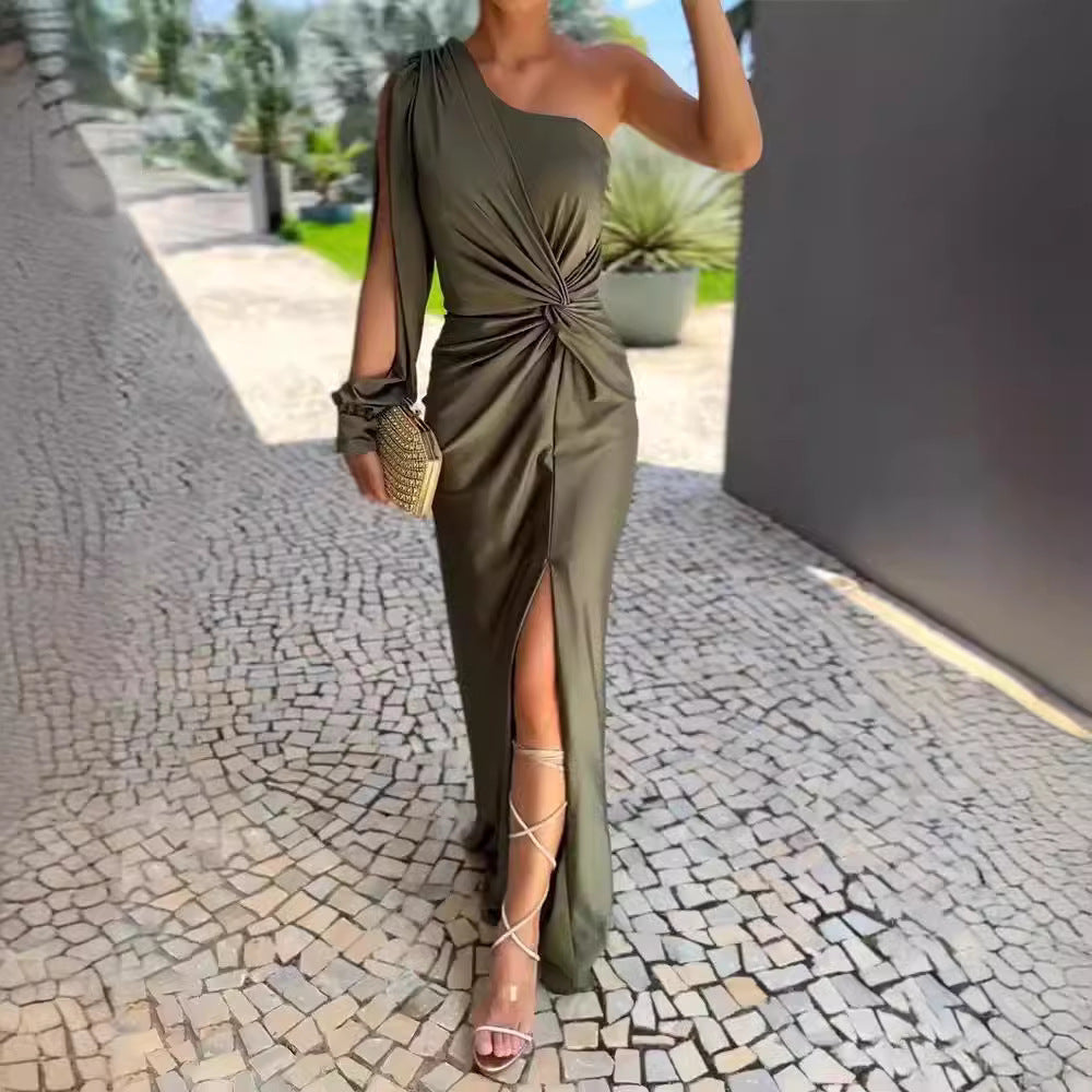 Damen Elegantes Wickelkleid mit asymmetrischem Ausschnitt und seitlichem Schlitz