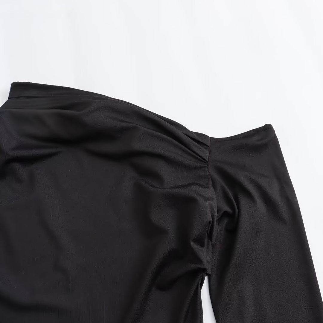 Damen Asymmetrisches One-Shoulder Maxikleid mit langem Ärmel Nord Taschen