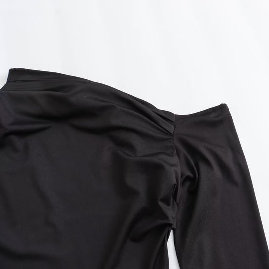 Damen Asymmetrisches One-Shoulder Maxikleid mit langem Ärmel Nord Taschen
