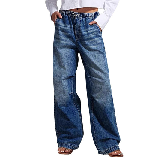 Damen Weite Denim-Hose mit elastischem Bund und lässigem Schnitt
