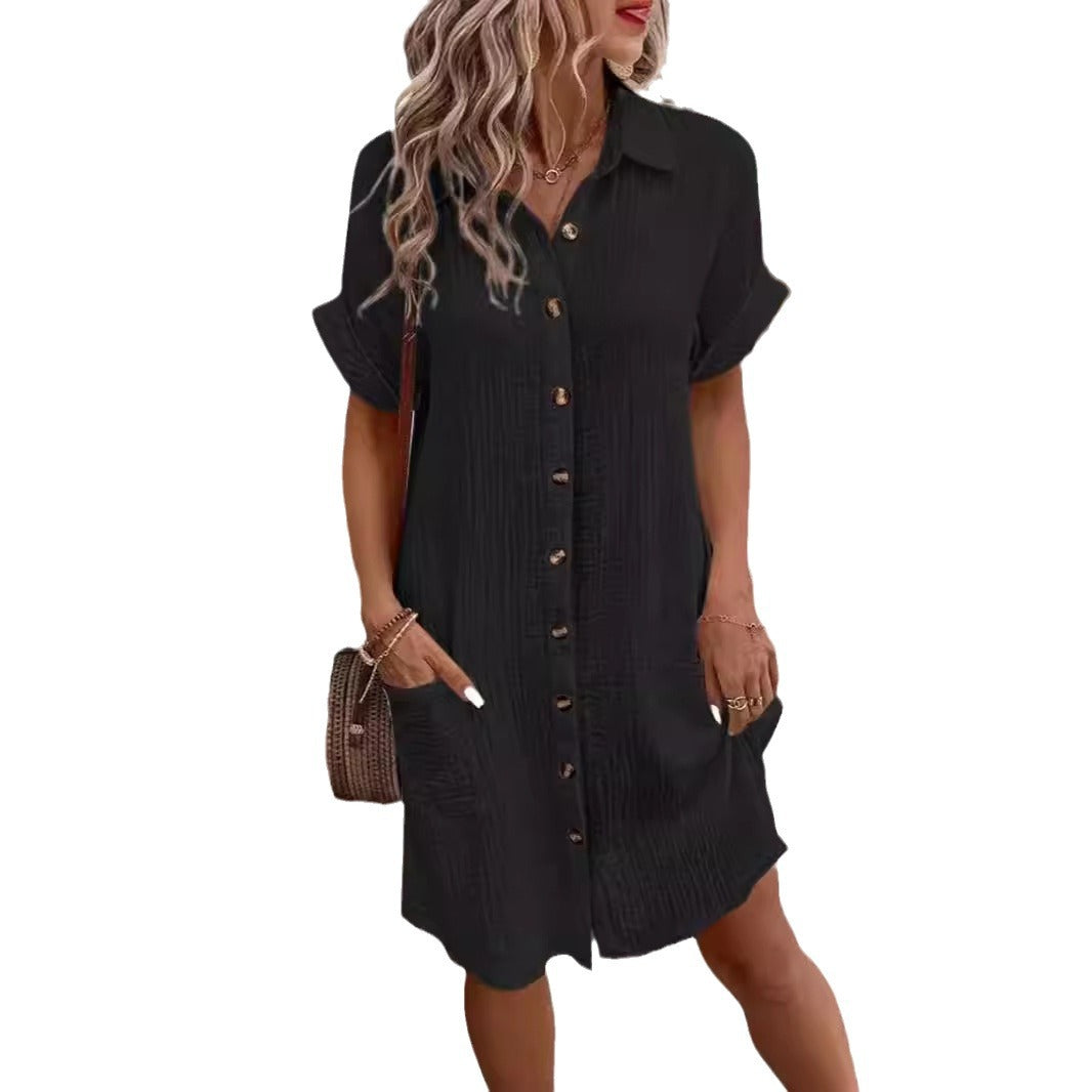 Damen lässiges Hemdblusenkleid aus leichtem BaumwollmischgewNord Taschene mit Knopfleiste und Seitentaschen