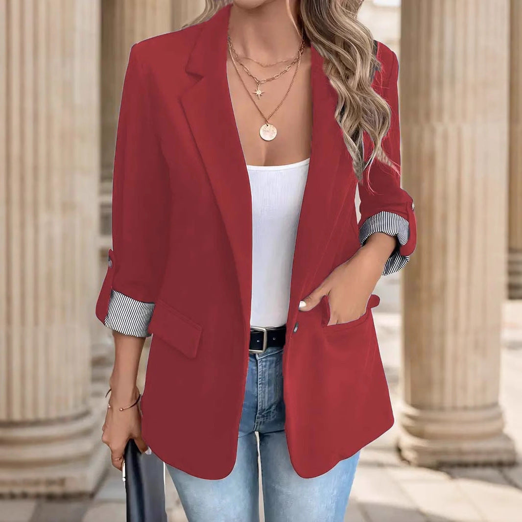Damen Casual-Blazer mit gekrempelten Ärmeln und gestreiftem Futter Nord Taschen