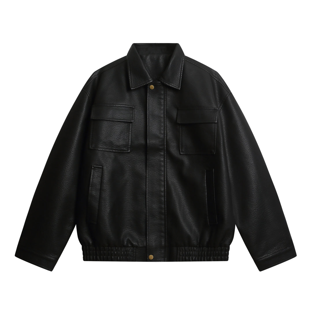 Damen Kurz geschnittene Kunstlederjacke im Oversized‑Look mit Pattentaschen Nord Taschen