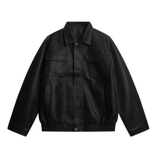 Damen Kurz geschnittene Kunstlederjacke im Oversized‑Look mit Pattentaschen Nord Taschen