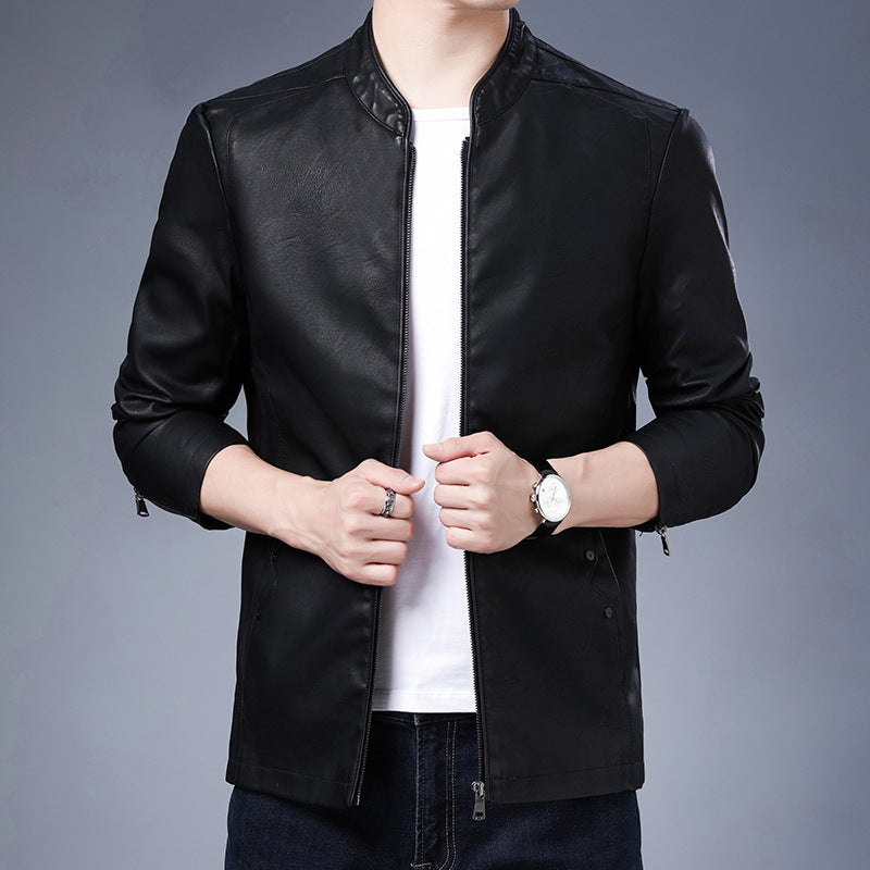 Herren schlanker Lederoptik-Blouson im Aviator-Minimalstil mit Stehkragen und Reißverschlussärmeln Nord Taschen