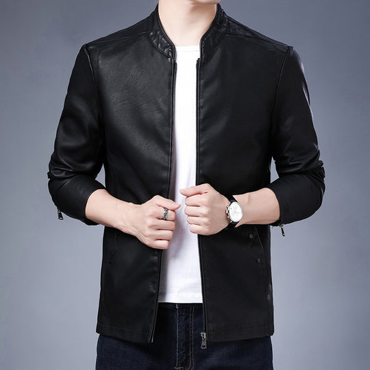 Herren schlanker Lederoptik-Blouson im Aviator-Minimalstil mit Stehkragen und Reißverschlussärmeln Nord Taschen