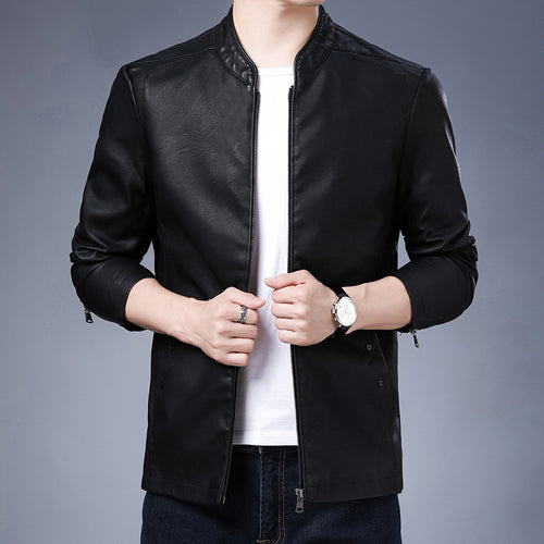 Herren schlanker Lederoptik-Blouson im Aviator-Minimalstil mit Stehkragen und Reißverschlussärmeln Nord Taschen